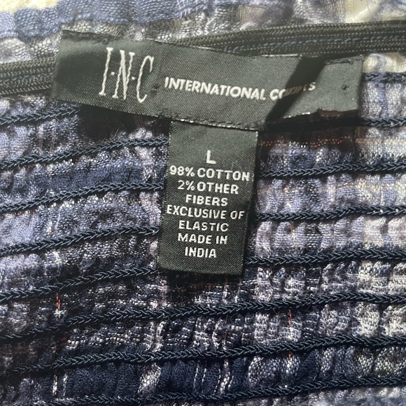 INC International Concepts Navy Plaid Off-Shoulder Blouse sz L - Picture 9 of 12